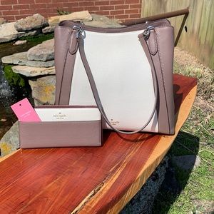 Taupe & Cream Pebble Leather Satchel and Wallet